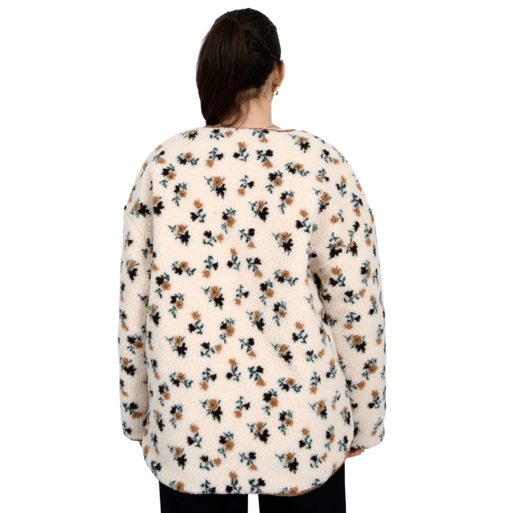 RD STYLE Sophia Sherpa Button Front Floral Cream & Tan Jacket Cottage Core Boho - Picture 3 of 14